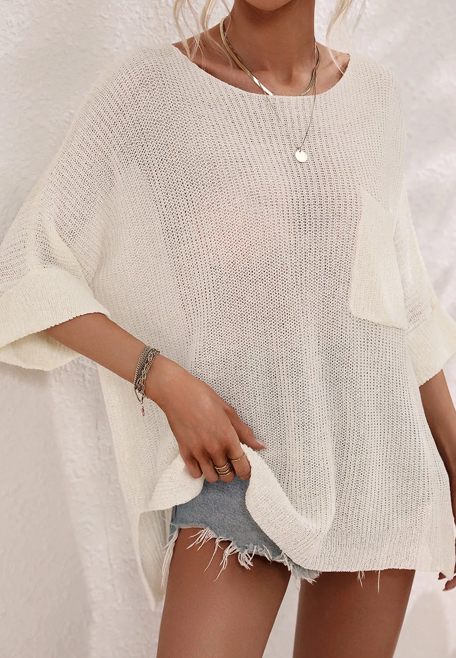 Elbow Sleeve Textured Knit Sweater
