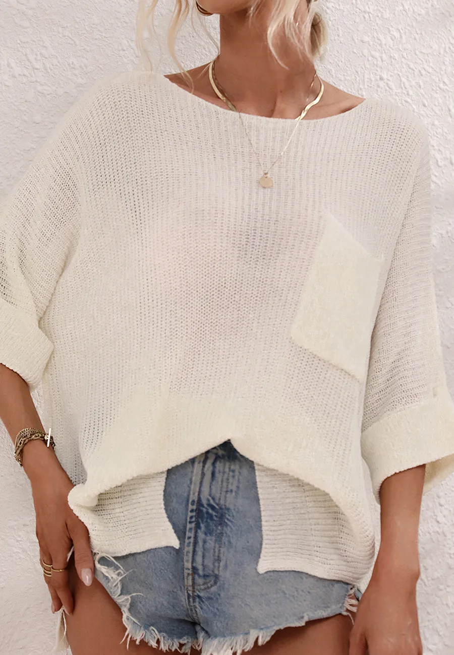 Elbow Sleeve Textured Knit Sweater