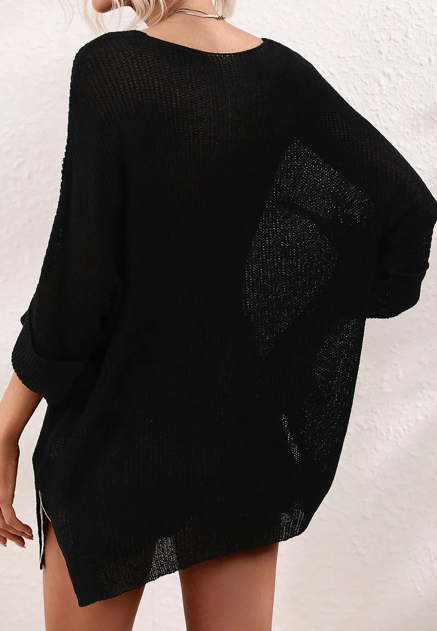 Elbow Sleeve Textured Knit Sweater