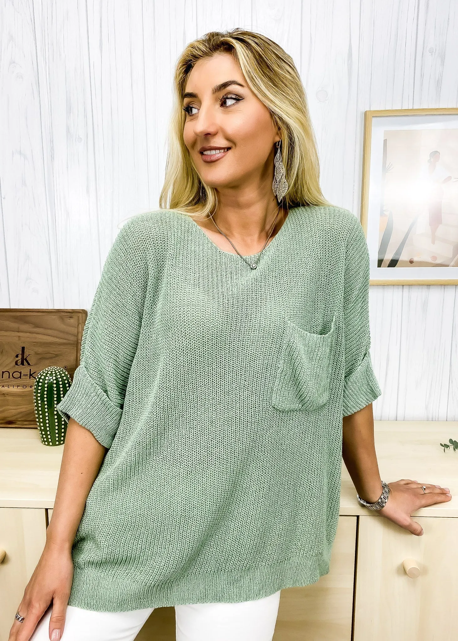 Elbow Sleeve Textured Knit Sweater