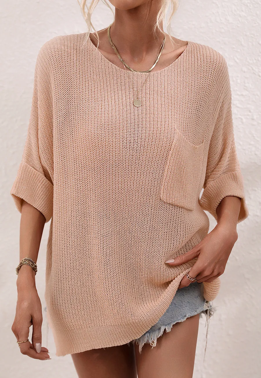 Elbow Sleeve Textured Knit Sweater