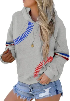 ETATNG Womens Baseball Hoodies Long Sleeve Casual Athletic Loose Pullover Baseball Mom Sweatshirts with Pockets