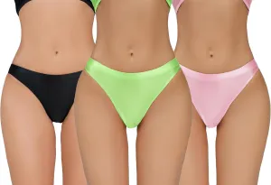 FEOYA Women Metallic Thongs Low Waist Cheeky Panties Rave Festival Bottoms for Club Party 3/4 Pack