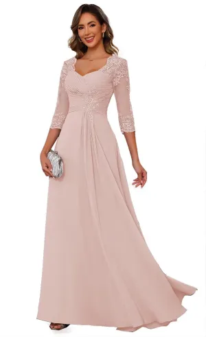 Floral Lace Illusion Mother of The Bride Dresses for Wedding Long Formal Evening Gowns for Women WD114
