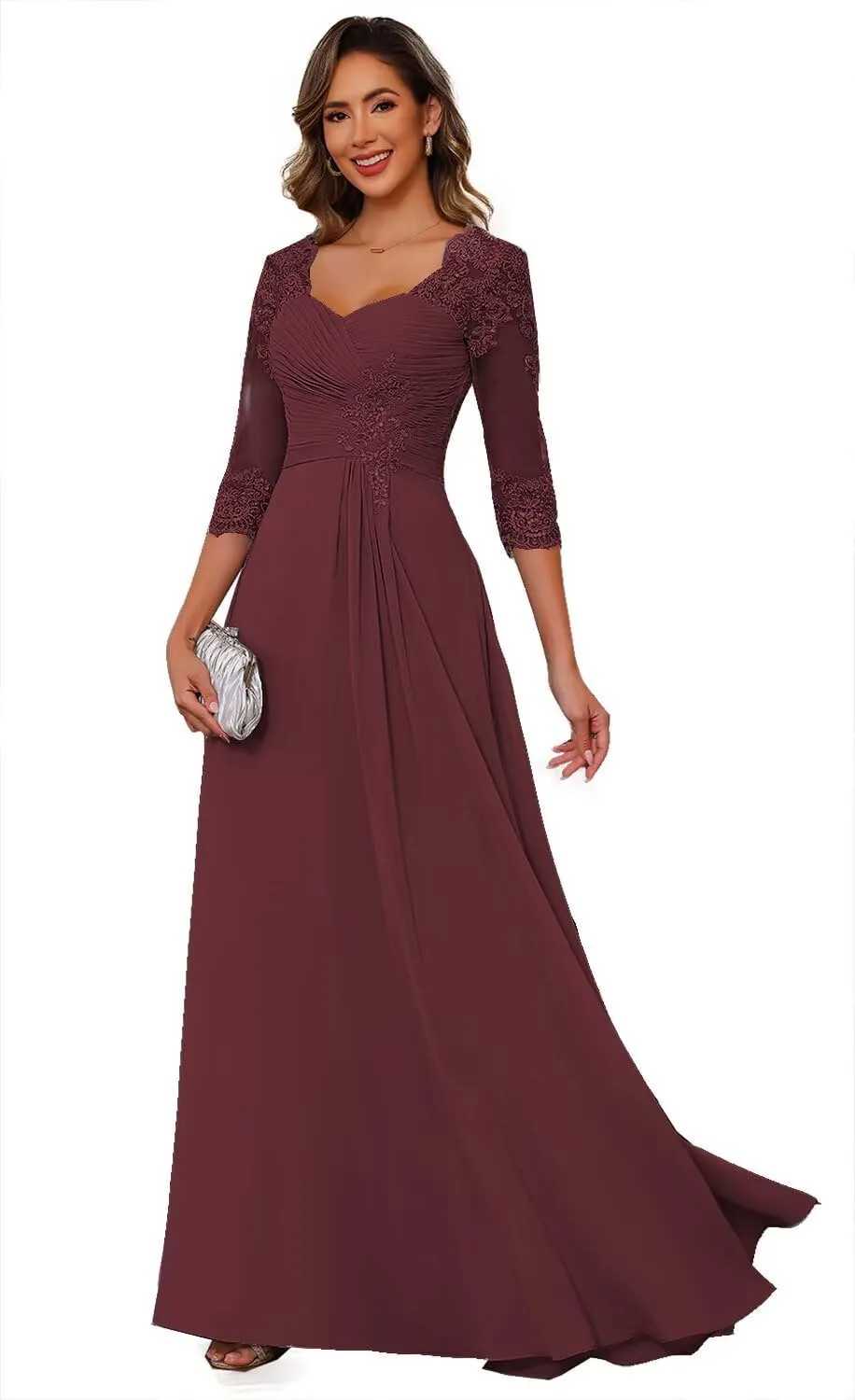 Floral Lace Illusion Mother of The Bride Dresses for Wedding Long Formal Evening Gowns for Women WD114