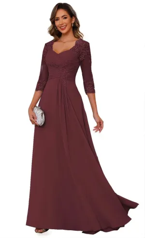 Floral Lace Illusion Mother of The Bride Dresses for Wedding Long Formal Evening Gowns for Women WD114