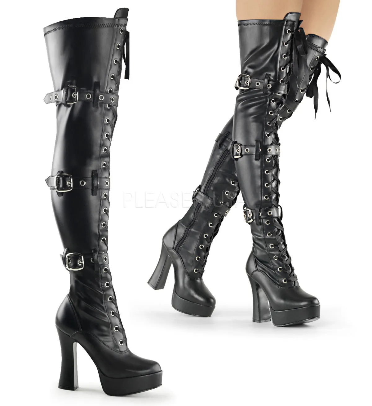 Front Lace-Up Thigh High Boot with Buckles 3-colors ELECTRA3028