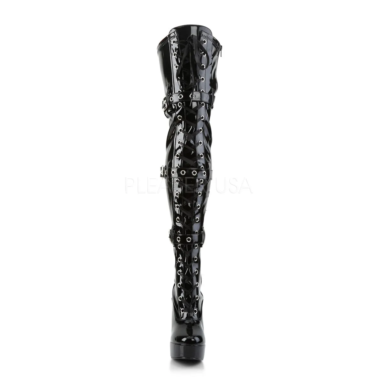 Front Lace-Up Thigh High Boot with Buckles 3-colors ELECTRA3028
