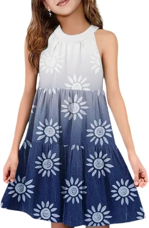 Girls Dresses Halter Neck Vintage Floral Sleeveless Girl Dress Casual Swing Smocked A Line Sundress Summer Dresses