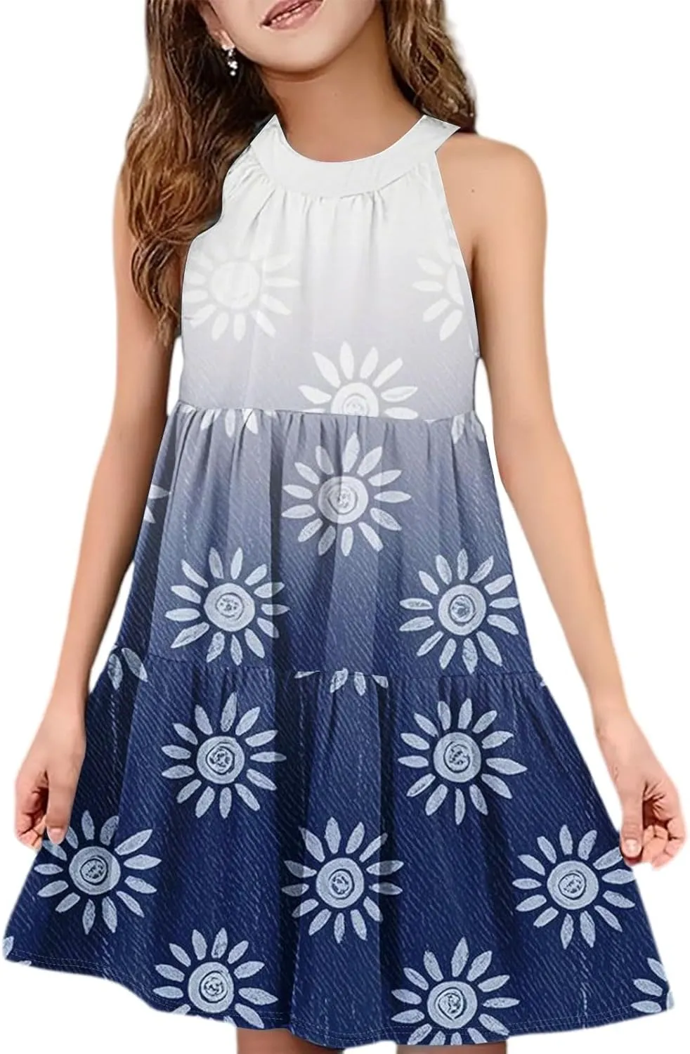 Girls Dresses Halter Neck Vintage Floral Sleeveless Girl Dress Casual Swing Smocked A Line Sundress Summer Dresses