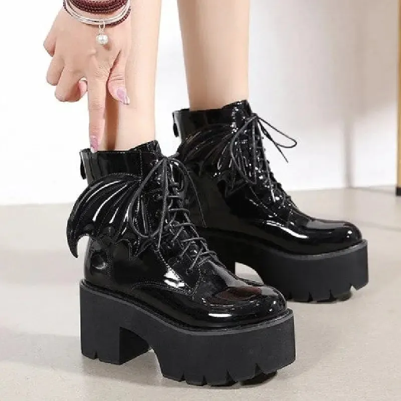 Heel Ankle Bat Wing Gothic Boots