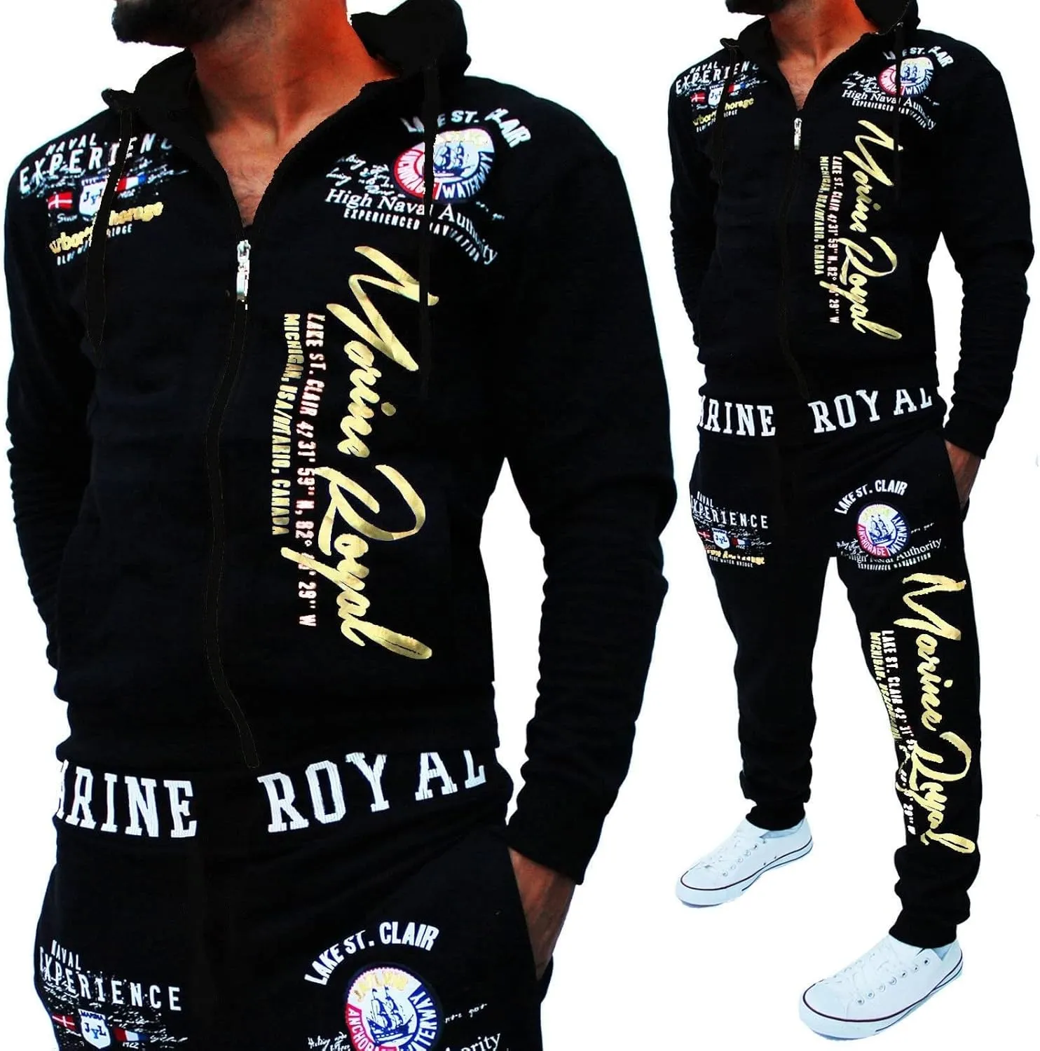 HHGKED Men 's Casual Tracksuit Hooded Full Zip Elastic Waistband Sweatsuit Set
