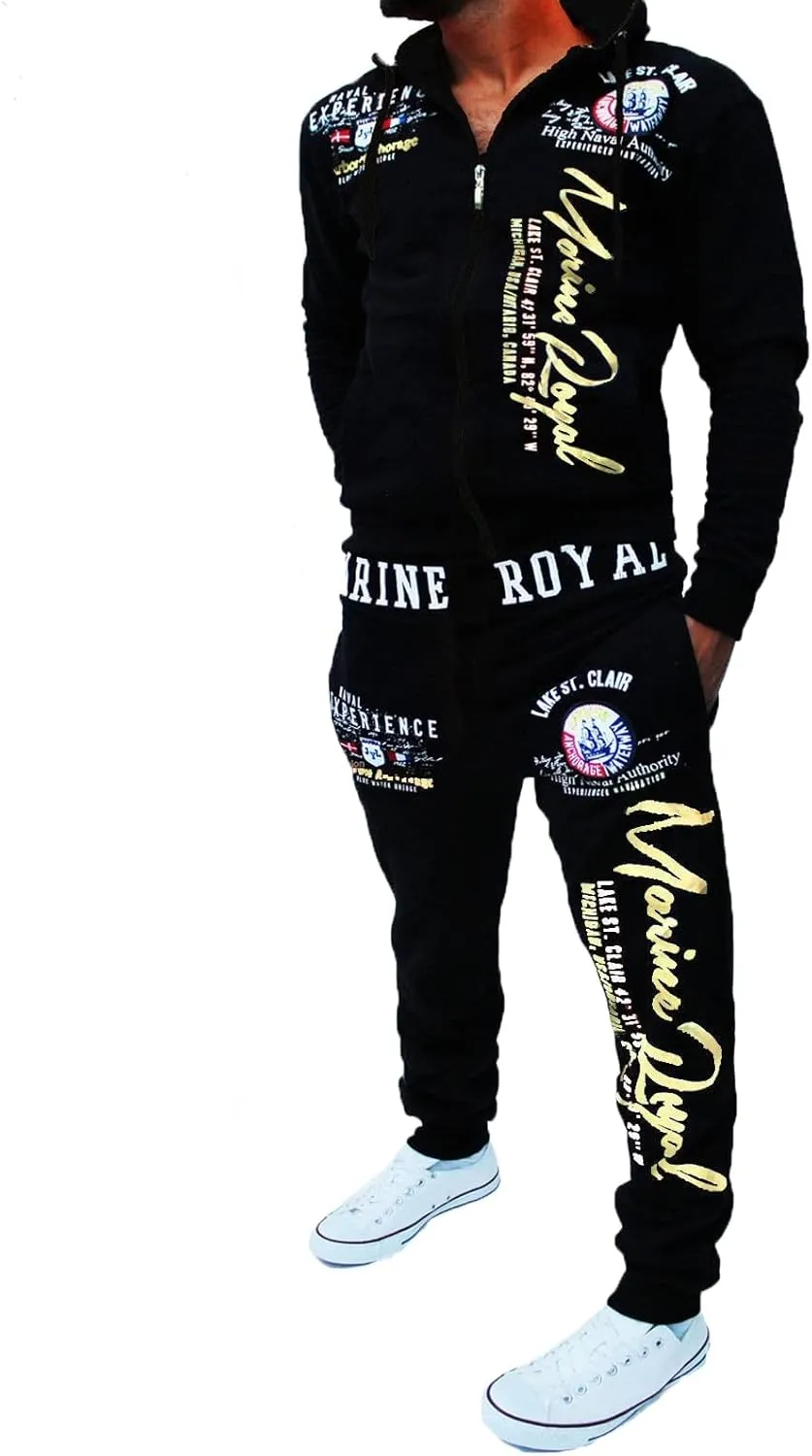 HHGKED Men 's Casual Tracksuit Hooded Full Zip Elastic Waistband Sweatsuit Set