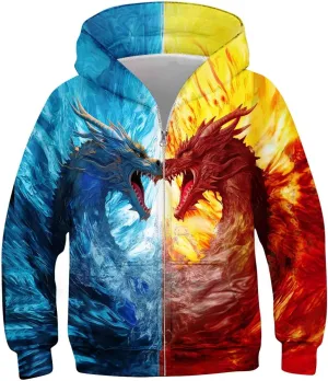 Idgreatim 6-14T Boys Zip Up Hoodies Kids 3D Graphic Hoody Sweatshirt Zipper Pullover with Pockets