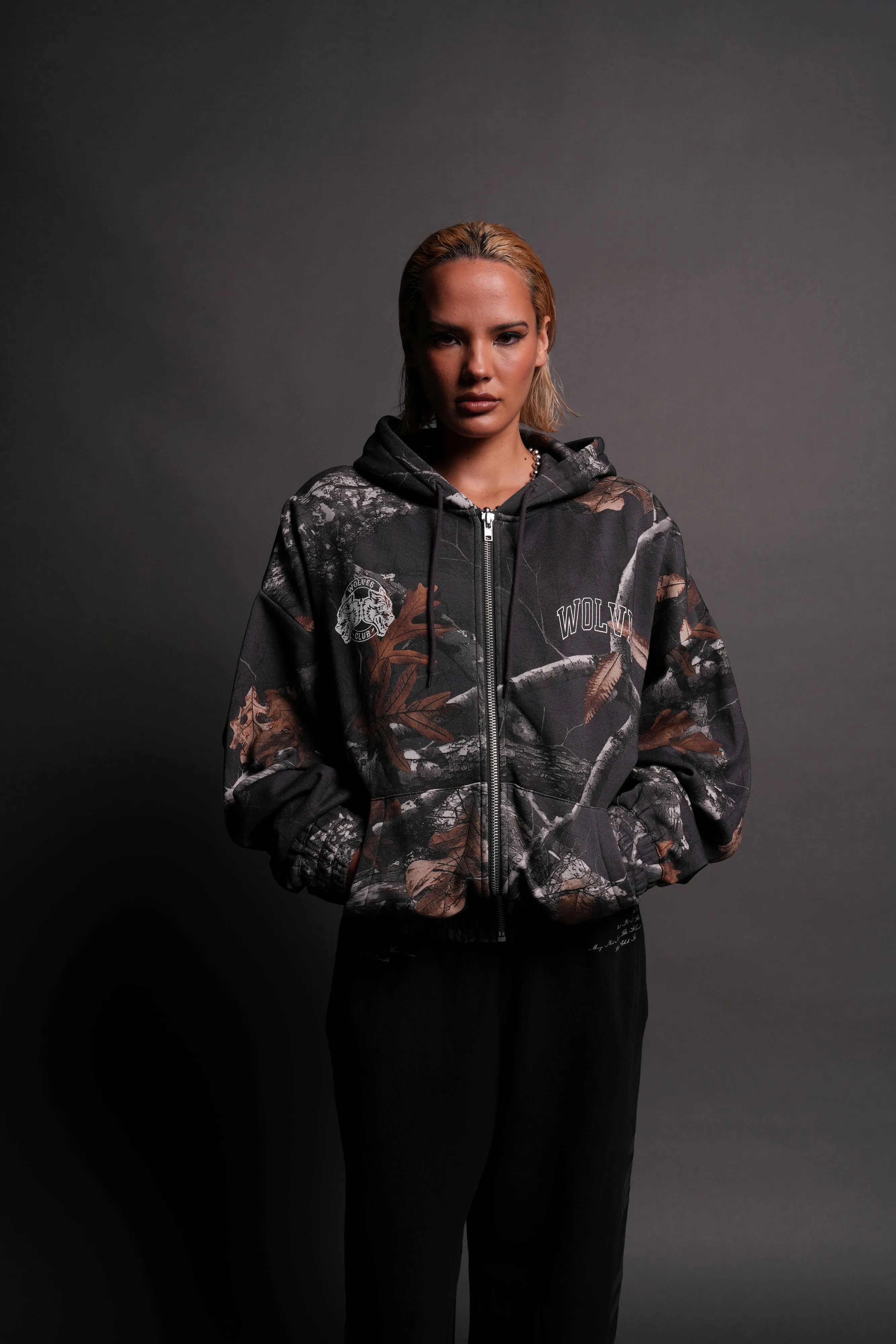In Her Eyes "Chambers" Zip Hoodie in Storm Blue Woodland Camo