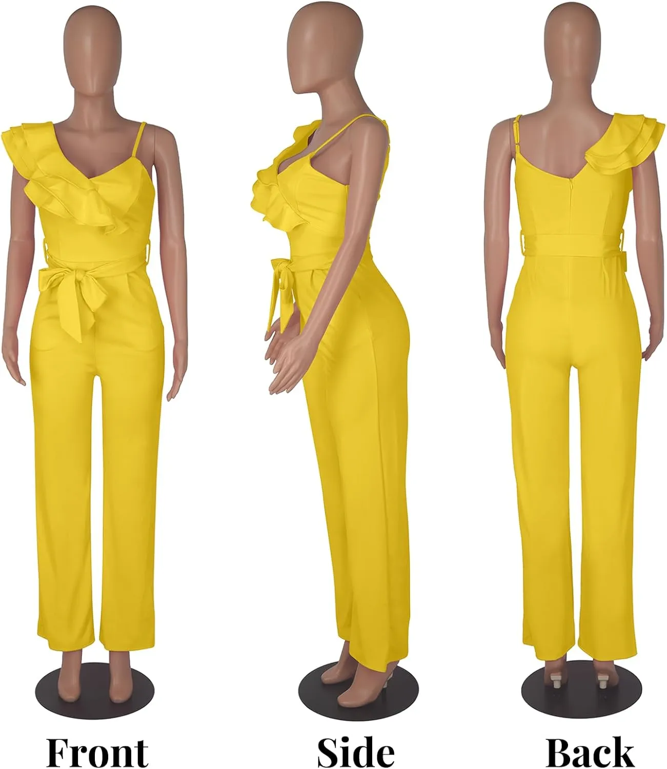 kaimimei Womens Casual Jumpsuits V-Neck Sleeveless Ruffle Backless Belted Wide Leg Pant Sexy Romper Party Clubwear
