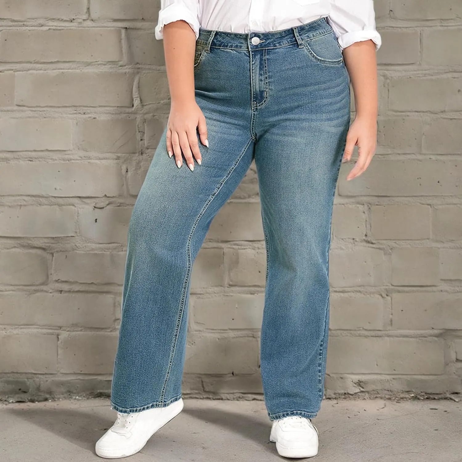 KISSPLUS Plus Size Baggy Jeans for Women High Waist Loose Women Jeans Curvy Stretchy Denim Pants for Women