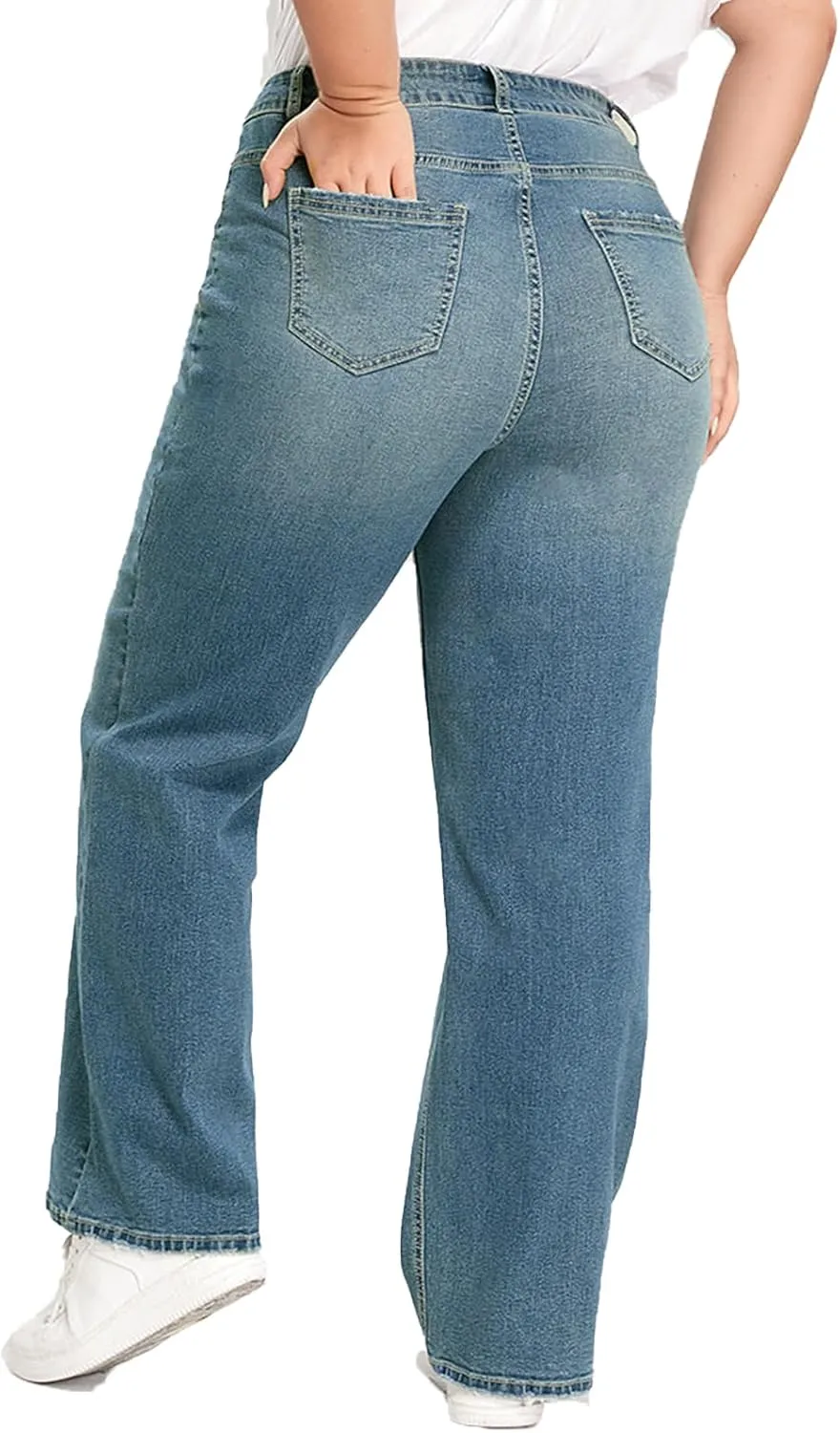 KISSPLUS Plus Size Baggy Jeans for Women High Waist Loose Women Jeans Curvy Stretchy Denim Pants for Women
