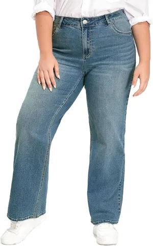 KISSPLUS Plus Size Baggy Jeans for Women High Waist Loose Women Jeans Curvy Stretchy Denim Pants for Women