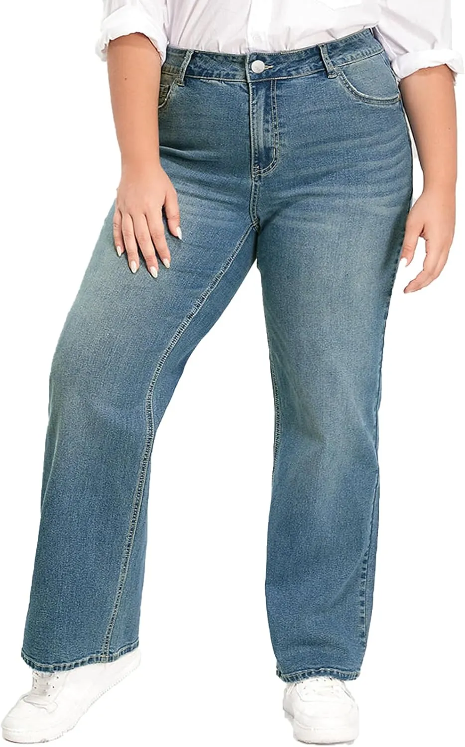 KISSPLUS Plus Size Baggy Jeans for Women High Waist Loose Women Jeans Curvy Stretchy Denim Pants for Women