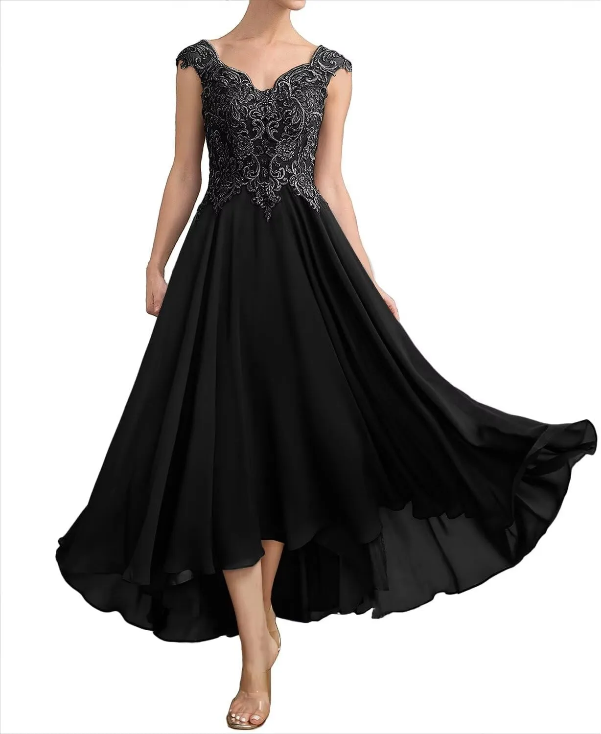 Lace V Neck Mother of The Bride Dresses for Wedding Cap Sleeves Mother of The Groom Dresses