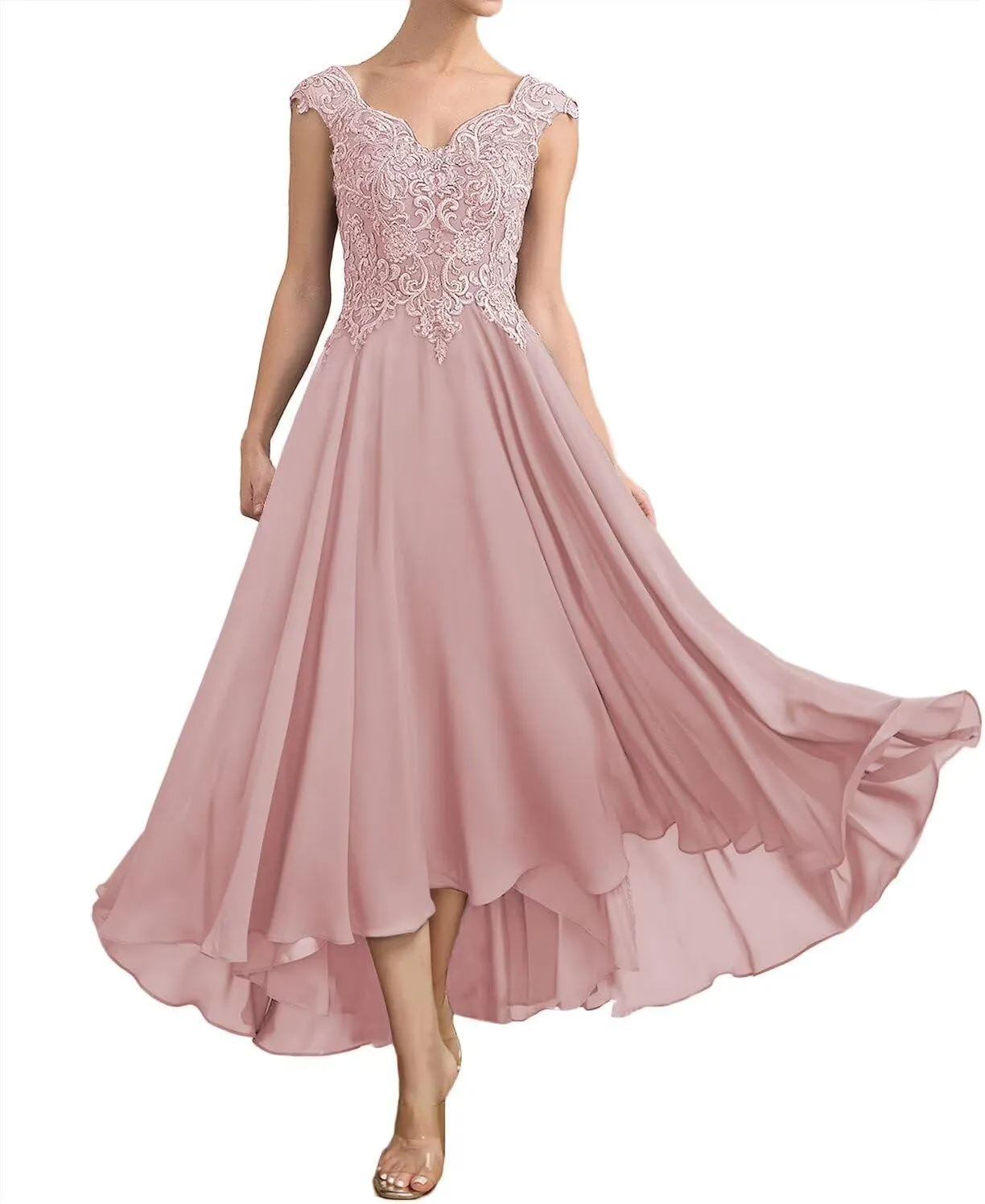 Lace V Neck Mother of The Bride Dresses for Wedding Cap Sleeves Mother of The Groom Dresses