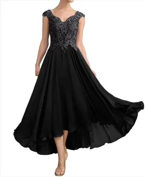 Lace V Neck Mother of The Bride Dresses for Wedding Cap Sleeves Mother of The Groom Dresses