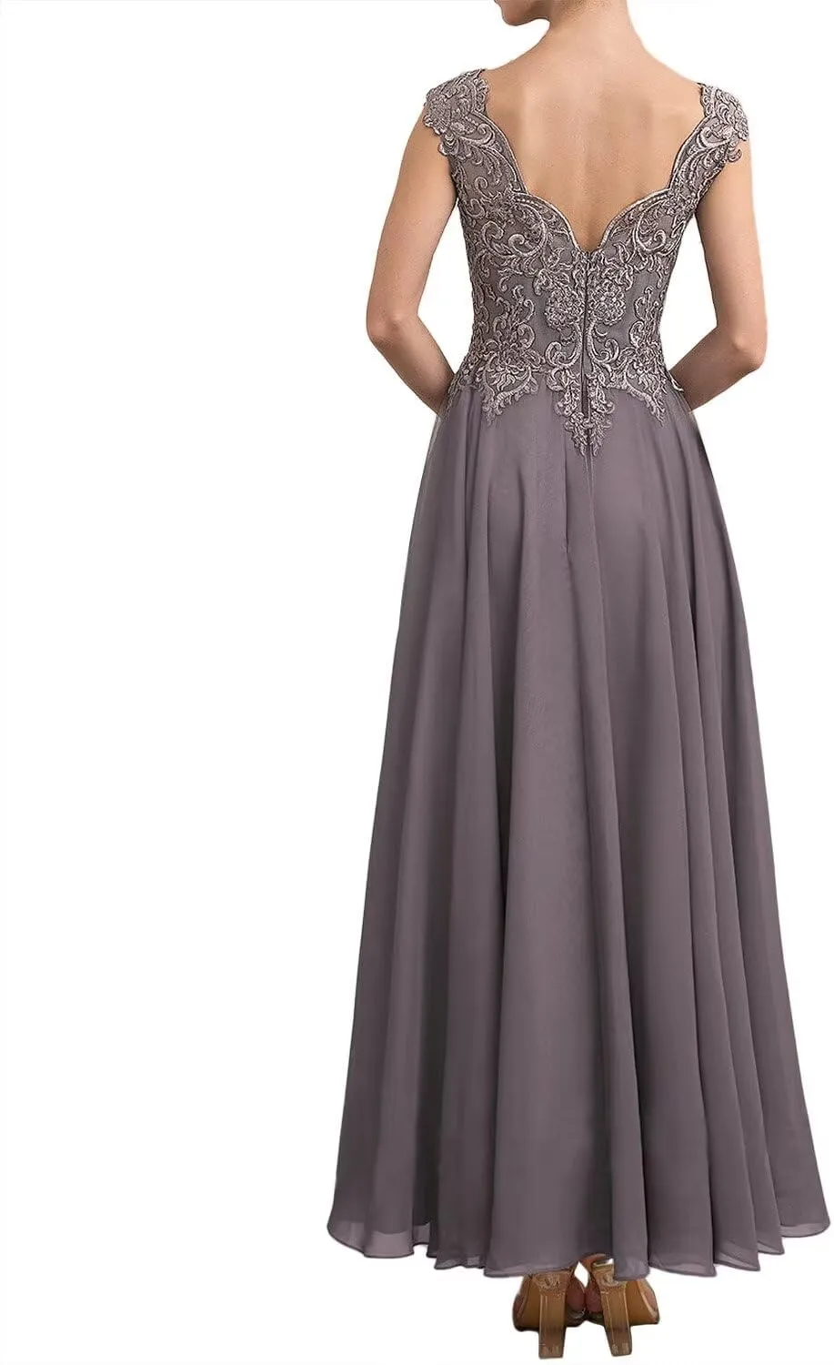 Lace V Neck Mother of The Bride Dresses for Wedding Cap Sleeves Mother of The Groom Dresses