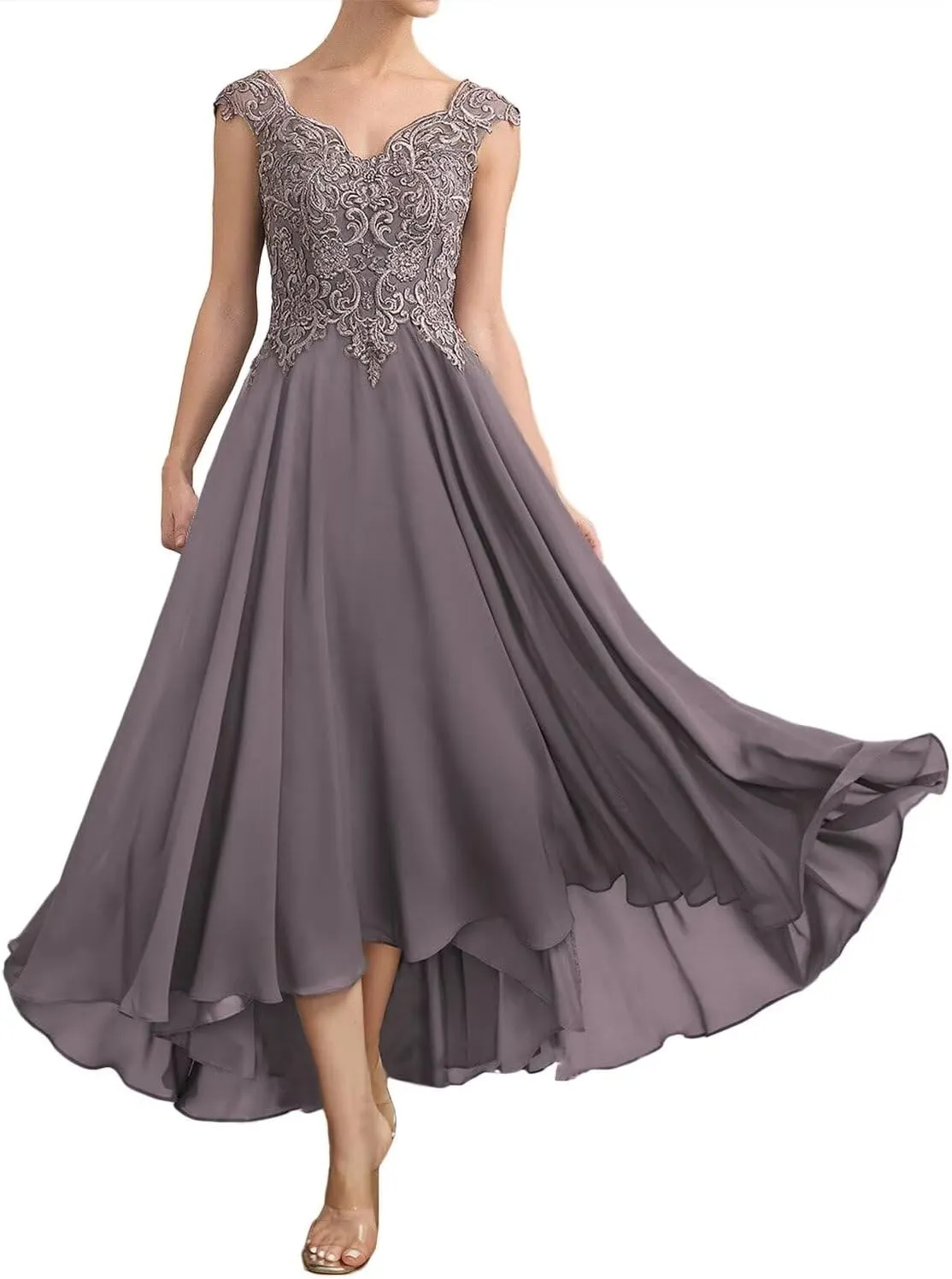 Lace V Neck Mother of The Bride Dresses for Wedding Cap Sleeves Mother of The Groom Dresses