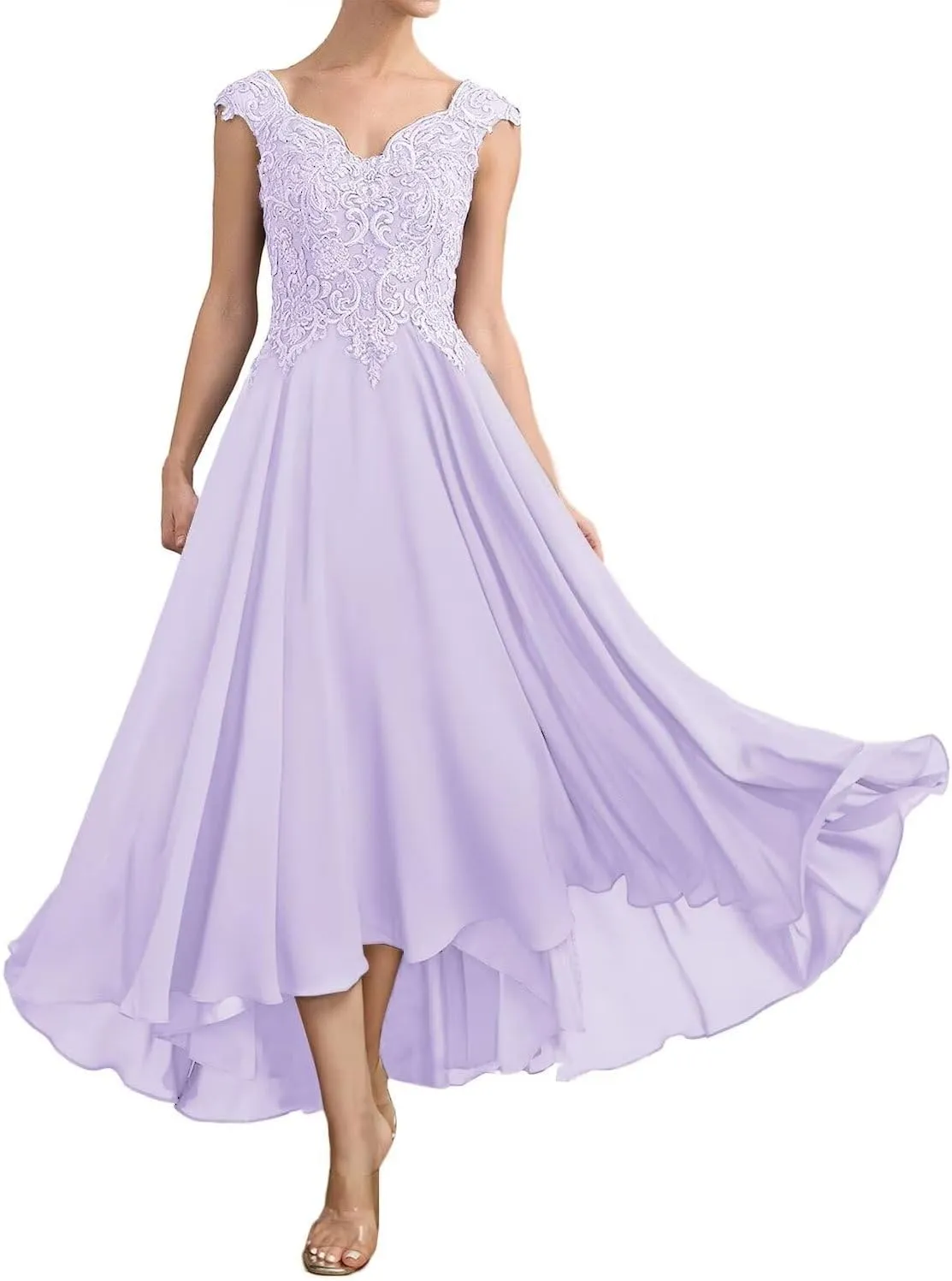 Lace V Neck Mother of The Bride Dresses for Wedding Cap Sleeves Mother of The Groom Dresses