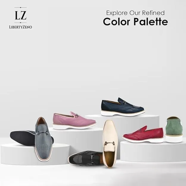 LIBERTYZENO Mens Canvas Textile & Suede Leather Adults Noble Penny Loafers Slip On Prom & Wedding Party Shoes for Prom Graduation