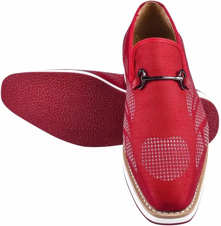 LIBERTYZENO Mens Canvas Textile & Suede Leather Adults Noble Penny Loafers Slip On Prom & Wedding Party Shoes for Prom Graduation
