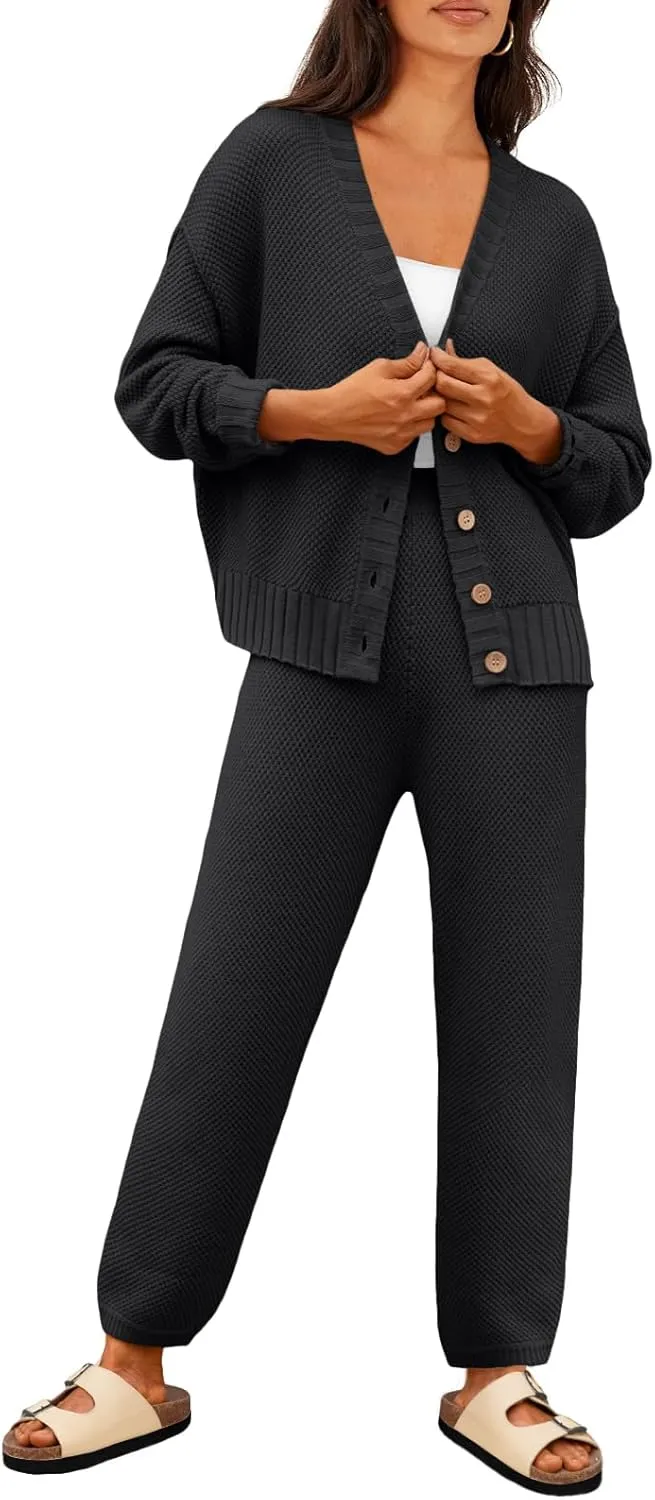 LILLUSORY Womens Cardigan Pants Sets 2 Piece Slouchy Sweater Loungewear