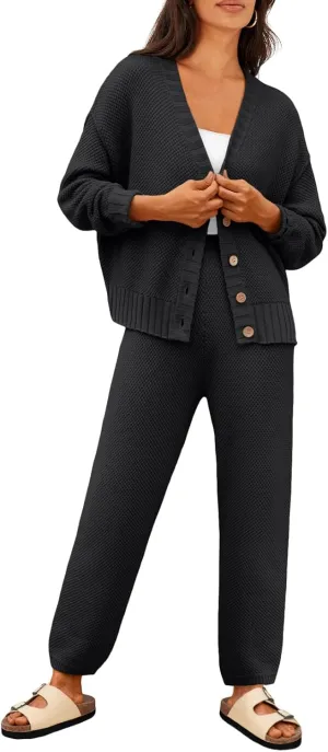 LILLUSORY Womens Cardigan Pants Sets 2 Piece Slouchy Sweater Loungewear