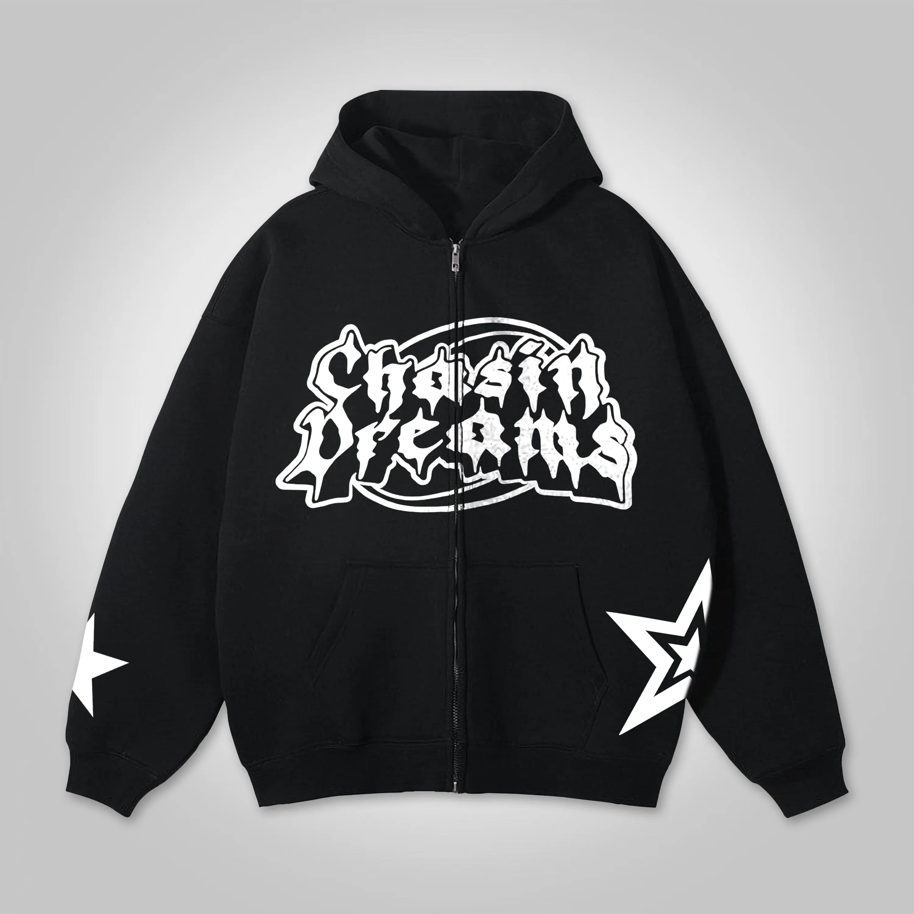 Lucky Star Graphic Puff Print Full Zip Up Hoodie