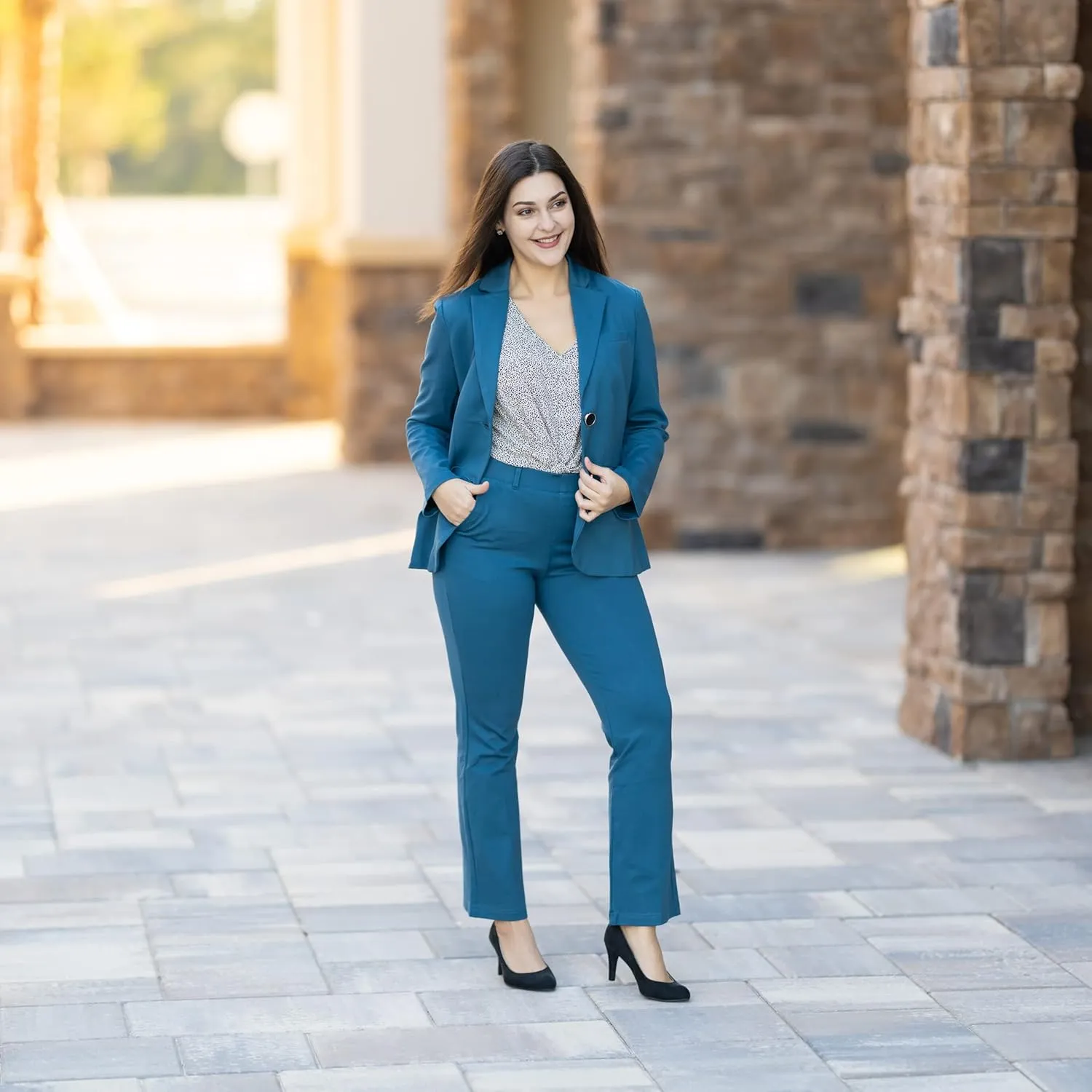 Marycrafts Women's 2 Buttons Business Blazer Pant Suit Set for Work