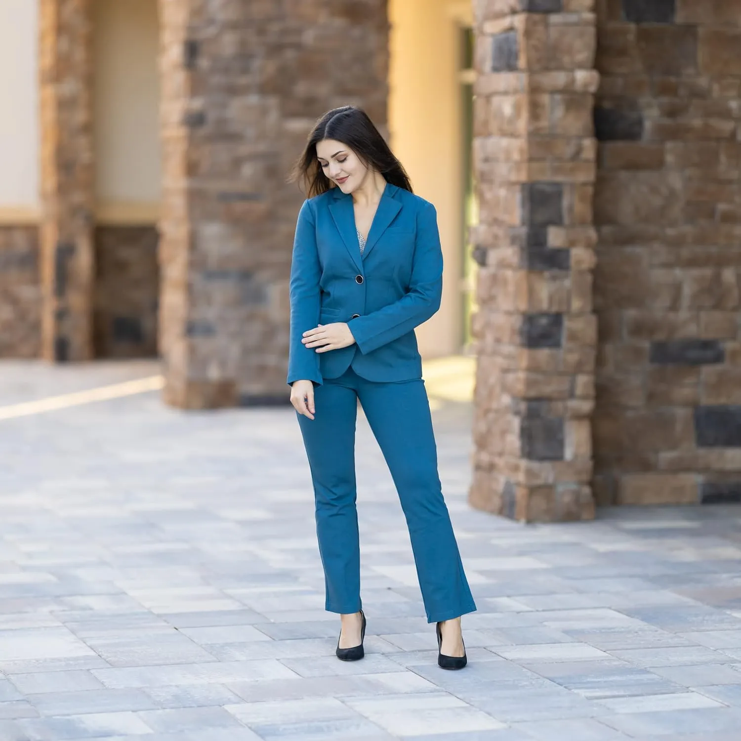 Marycrafts Women's 2 Buttons Business Blazer Pant Suit Set for Work