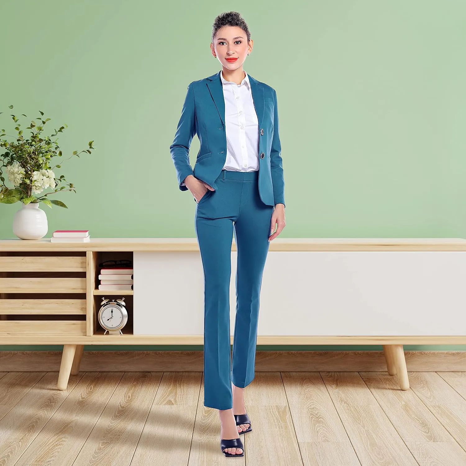 Marycrafts Women's 2 Buttons Business Blazer Pant Suit Set for Work