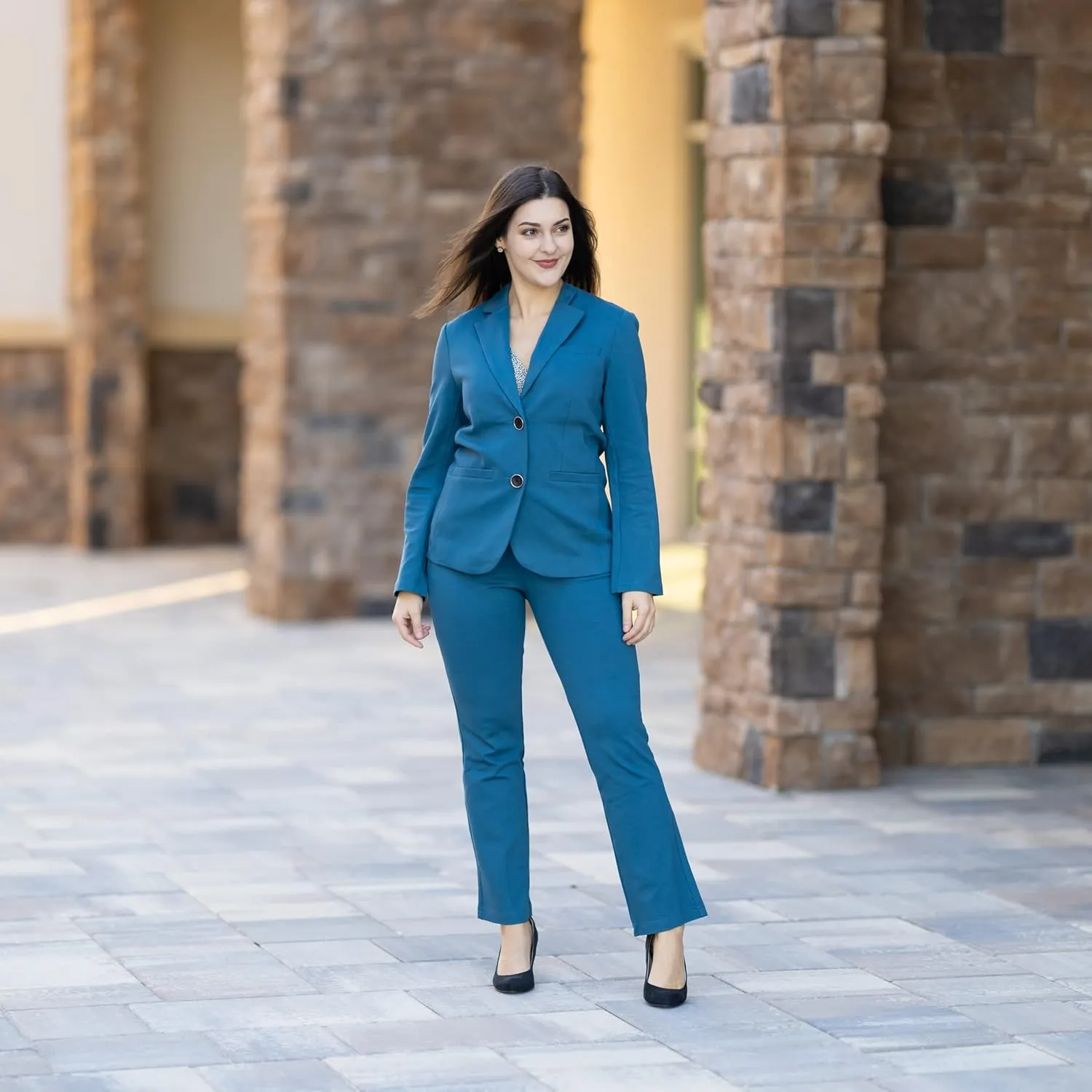 Marycrafts Women's 2 Buttons Business Blazer Pant Suit Set for Work