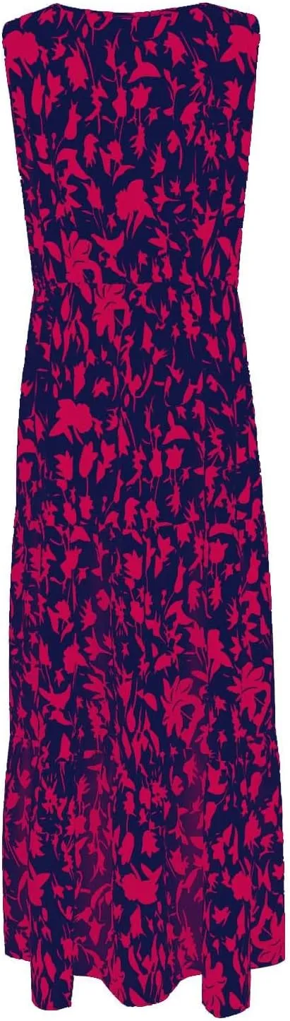 Maxi Dress for Women 2025 Summer Dresses Casual Sleeveless Beach Dresses Vacation Ruffle Wrap V Neck Party Dress