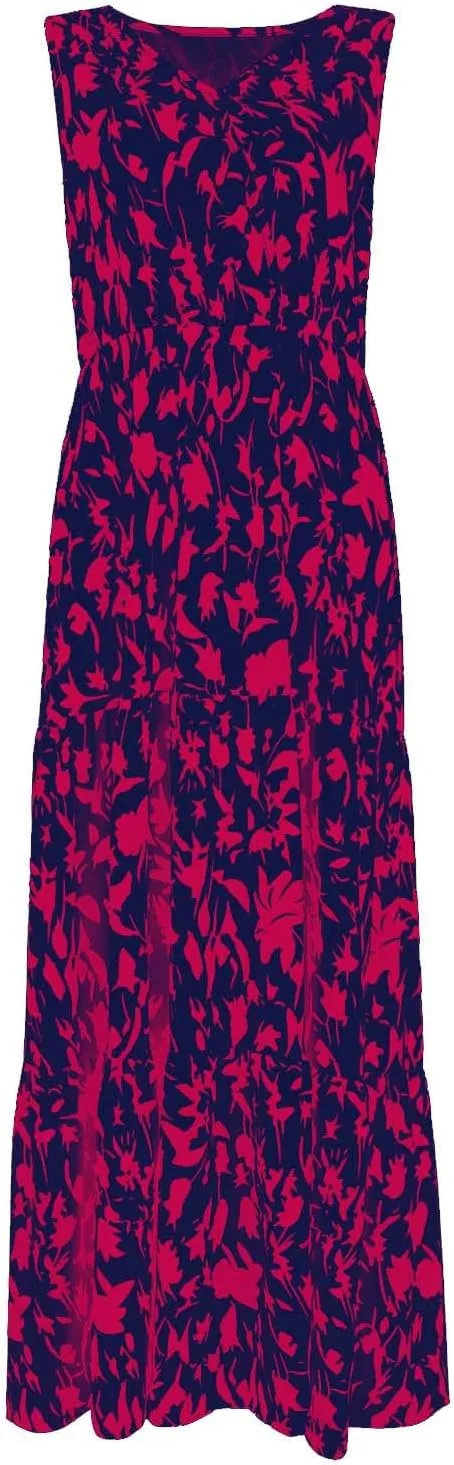 Maxi Dress for Women 2025 Summer Dresses Casual Sleeveless Beach Dresses Vacation Ruffle Wrap V Neck Party Dress