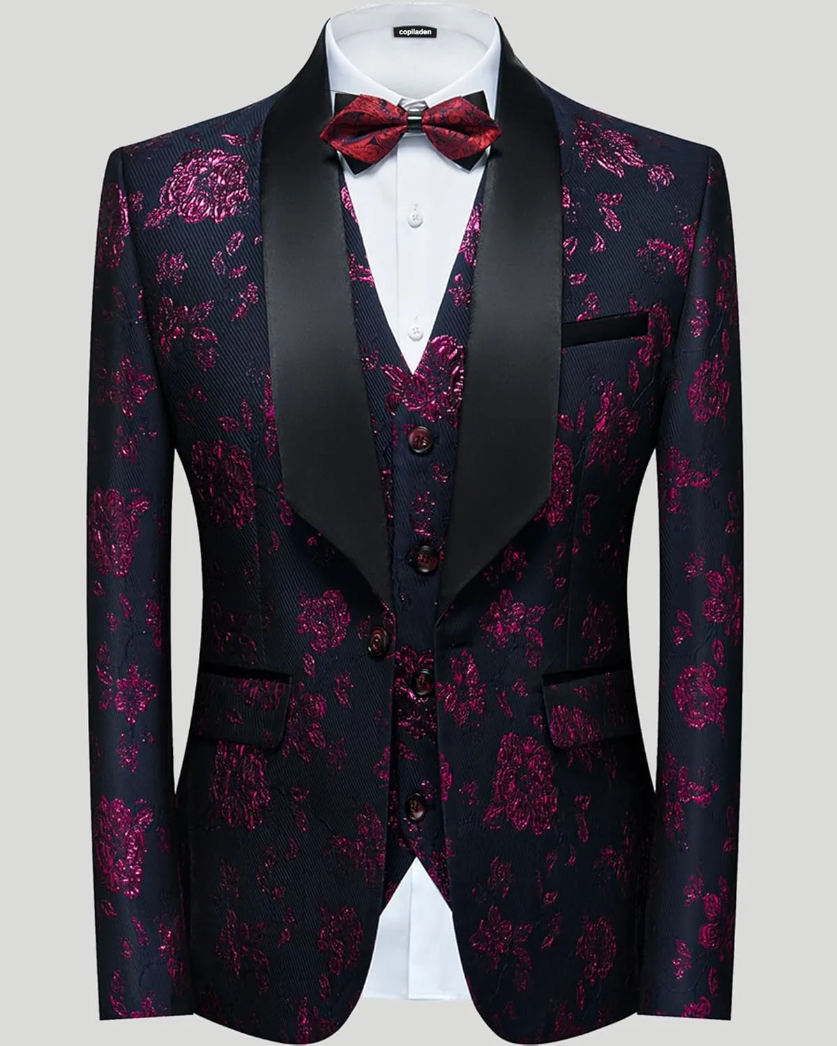 Men Suit 3 Piece Slim Fit Tuxedo for Men Paisley Suit Tux Shawl Lapel One Button Blazer Waistcoat Pant Set for Prom