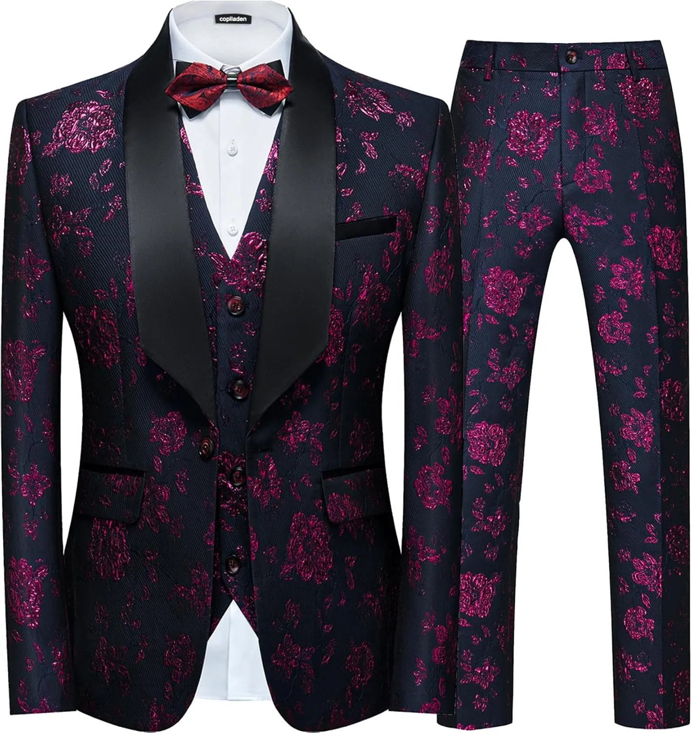 Men Suit 3 Piece Slim Fit Tuxedo for Men Paisley Suit Tux Shawl Lapel One Button Blazer Waistcoat Pant Set for Prom
