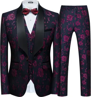 Men Suit 3 Piece Slim Fit Tuxedo for Men Paisley Suit Tux Shawl Lapel One Button Blazer Waistcoat Pant Set for Prom