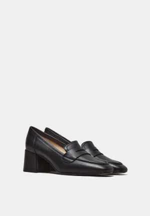Mendo Block Heel Loafer Black Soft Nappa Leather