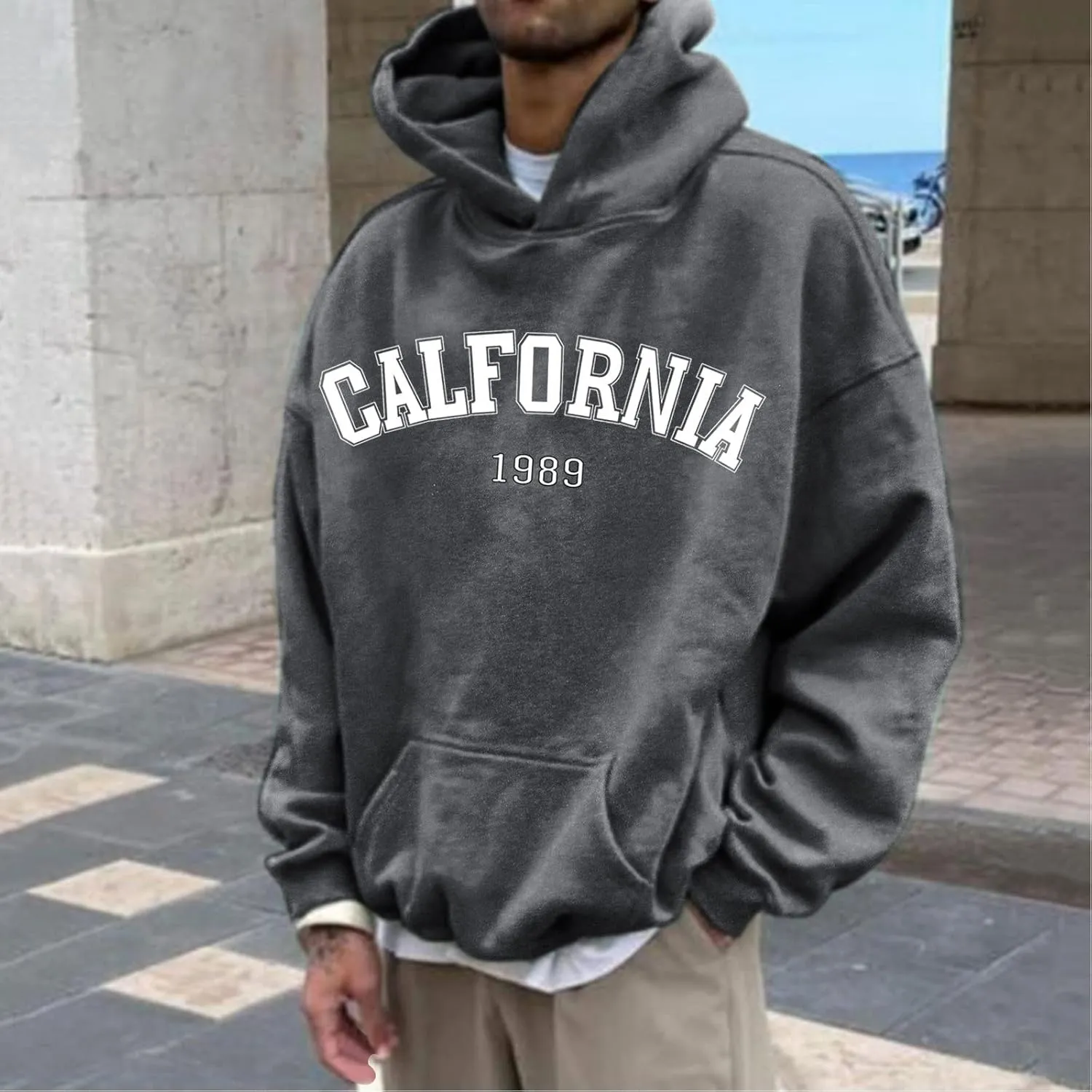 Men's Fashion Loose Sweatshirt Drawstring Letter Printed Hoodies Sweatshirt 2024 Long Sleeve Pullover Casual Hooded