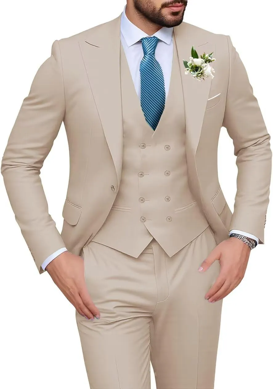 Men's Slim Fit 3-Piece Black Suit Set - Perfect for Wedding, Prom, Business & Formal Occasions