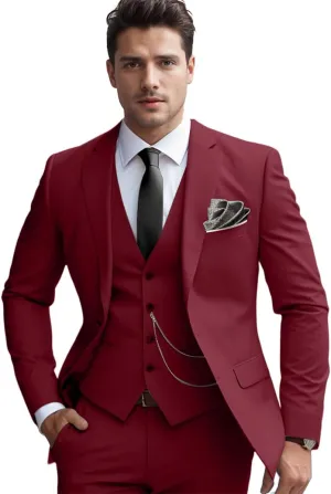 Men's Slim Fit Suit Set 3 Piece Suits for Men Regular Fit Solid Blazer for Business Wedding Prom with a Tie