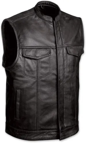 Men's Sons of Anarchy Sleeveless Leather Vest Club Style W/Gun Cell Glasses Pockets Motorcycle Riders Jacket