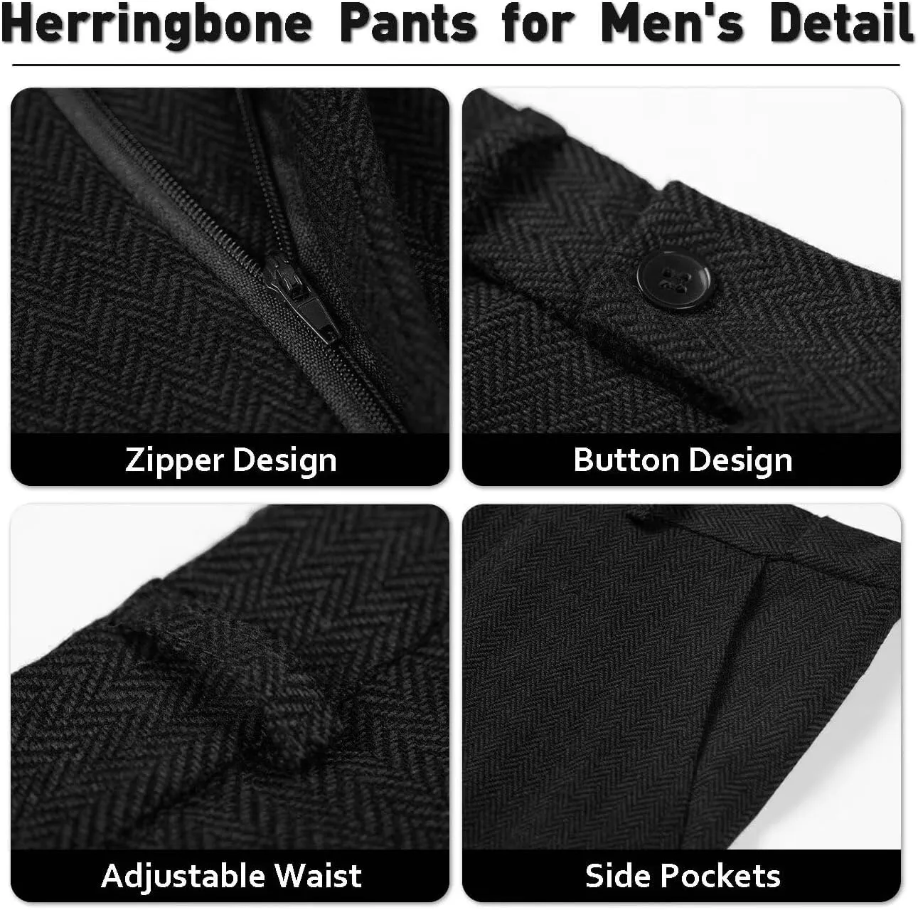 Mens Tweed Herringbone Suit Slim Fit 3 Pieces Mens Wedding Party Suit Groomsmen Tuxedos Prom Suit Jacket Vest Pants